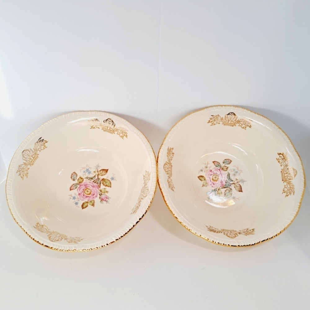 Vintage Homer Laughlin Made In USA‎ Queen Ester Pink Rose Gold Trim Serving Bowl